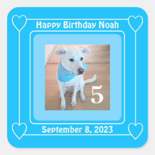 Niedlicher Welpen Hund Foto Happy Geburtstag Numme Quadratischer Aufkleber