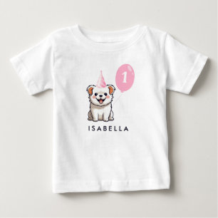 Niedlicher Welpen-Hund Geburtstagskarl Pink-Ballon Baby T-shirt