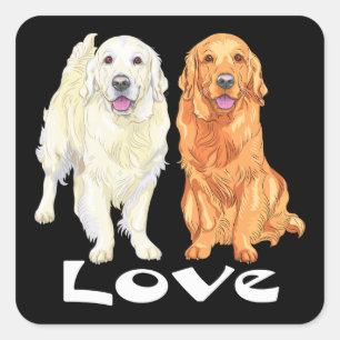 Niedlicher Welpen Hund Liebe Cartoon Golden Retrie Quadratischer Aufkleber