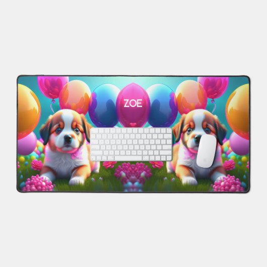 Niedlicher Welpen mit Ballonmatte Schreibtischunterlage (Tastatur & Maus)