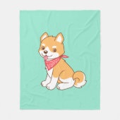 Niedlicher Welpendog Shiba Inu auf Grün Fleecedecke (Vorderseite)