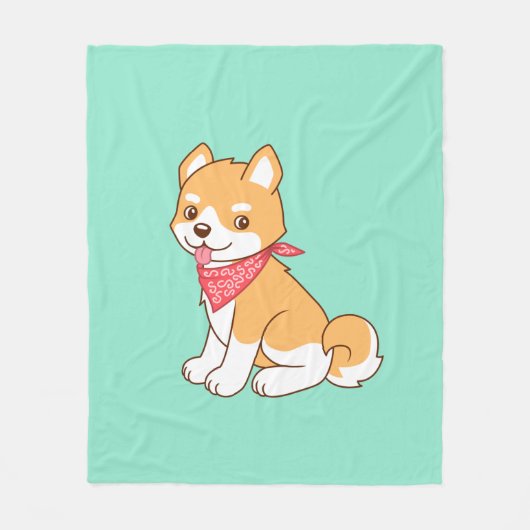 Niedlicher Welpendog Shiba Inu auf Grün Fleecedecke (Vorderseite)