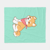 Niedlicher Welpendog Shiba Inu auf Grün Fleecedecke (Vorderseite (Horizontal))