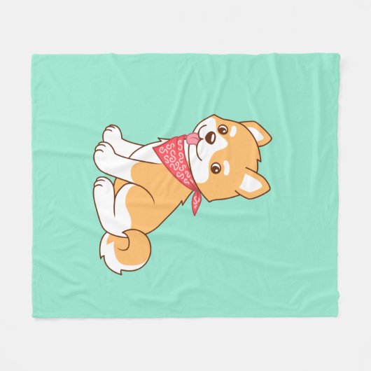 Niedlicher Welpendog Shiba Inu auf Grün Fleecedecke (Vorderseite (Horizontal))