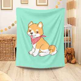 Niedlicher Welpendog Shiba Inu auf Grün Fleecedecke