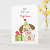 Niedlicher WelpenGeburtstag Karte (Gelbe Blume)
