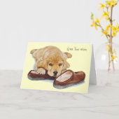 niedlicher Welpengolden-Retriever-Hund verspätete Karte (Gelbe Blume)