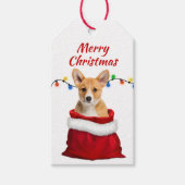 Niedlicher Welpenhund aus Corgi in Santa Bag Geschenkanhänger (Vorderseite)
