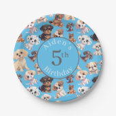 Niedlicher Welpenhund Birthday Blue Pappteller (Vorderseite)