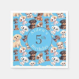 Niedlicher Welpenhund Birthday Blue Serviette