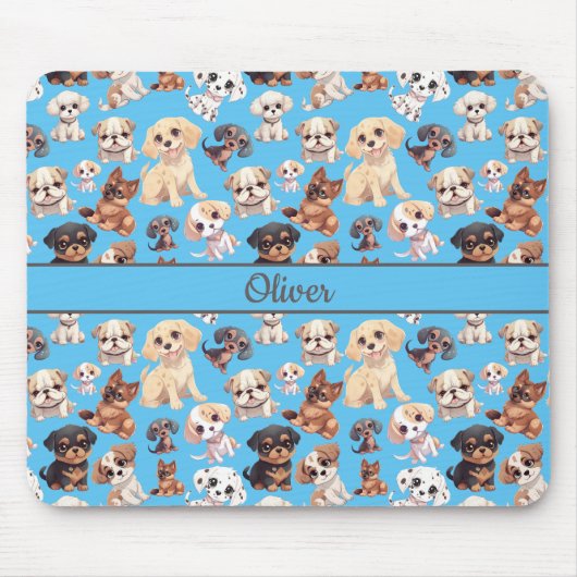 Niedlicher Welpenhund blau Mousepad (Vorne)