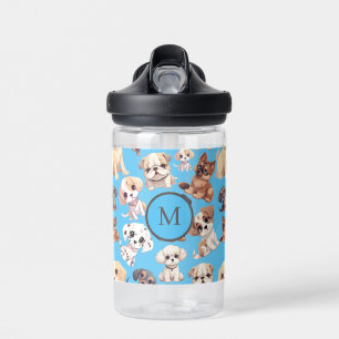 Niedlicher Welpenhund Blue Monogram Trinkflasche