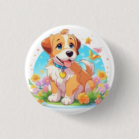 Niedlicher Welpenhund Button (Vorderseite)