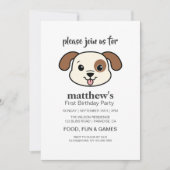 Niedlicher Welpenhund Einladung zum ersten Geburts (Vorderseite)