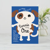 Niedlicher Welpenhund farbenfroh 1. Geburtstag Ein Einladung (Stehend Vorderseite)