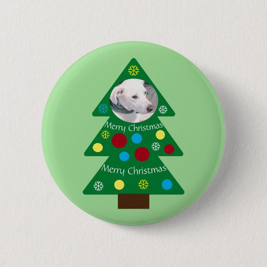 Niedlicher Welpenhund farbenfroher Weihnachtsbaum Button (Vorderseite)