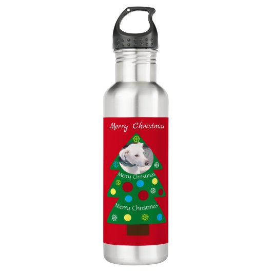 Niedlicher Welpenhund farbenfroher Weihnachtsbaum  Edelstahlflasche (Vorderseite)