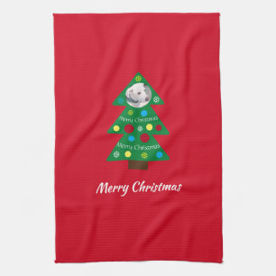 Niedlicher Welpenhund farbenfroher Weihnachtsbaum Geschirrtuch