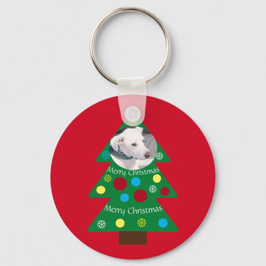 Niedlicher Welpenhund farbenfroher Weihnachtsbaum Schlüsselanhänger (Vorderseite)