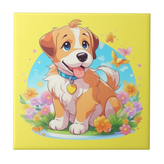 Niedlicher Welpenhund Fliese (Vorderseite)