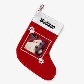 Niedlicher Welpenhund Foto Frohe Weihnachtspaws Kleiner Weihnachtsstrumpf (Vorderansicht (hängend))