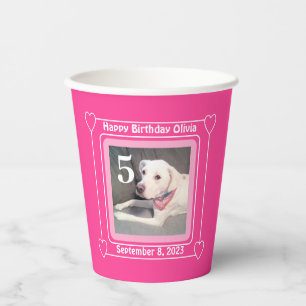 Niedlicher Welpenhund Foto Geburtstag Nummer 5 Ros Pappbecher
