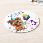 Niedlicher Welpenhund Geburtstagsparty Runder Pappuntersetzer (Angewinkelt)