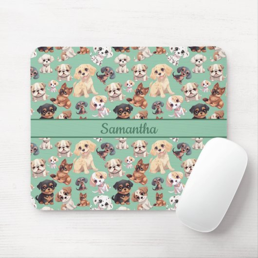 Niedlicher Welpenhund grün Mousepad (Mit Mouse)