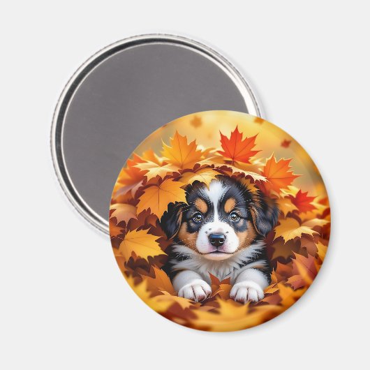 Niedlicher Welpenhund in Herbstlauben Magnet (Vorderseite/Rückseite)