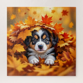 Niedlicher Welpenhund in Herbstlauben Puzzle