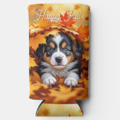 Niedlicher Welpenhund in Herbstlauben Selters Dosenkühler (Vorderseite)