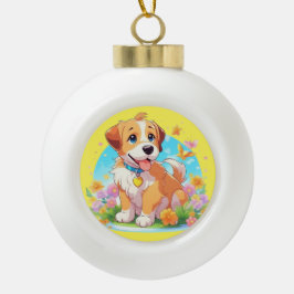 Niedlicher Welpenhund Keramik Kugel-Ornament