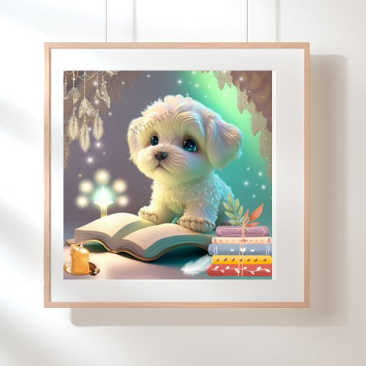 Niedlicher Welpenhund liest ein Buch Kinderzimmer  Poster