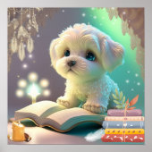 Niedlicher Welpenhund liest ein Buch Kinderzimmer  Poster (Vorne)