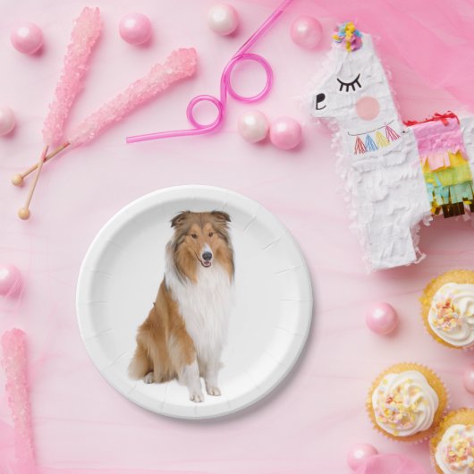 Niedlicher Welpenhund Lover Collie Pappteller (Party)