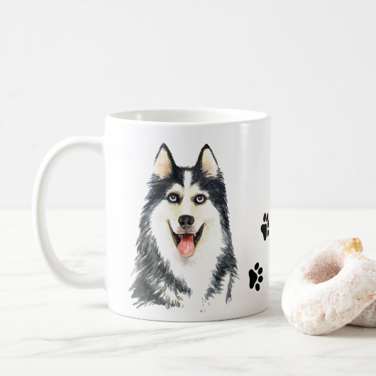 Niedlicher Welpenhund Lover Watercolor Siberischer Kaffeetasse (Mit Donut)