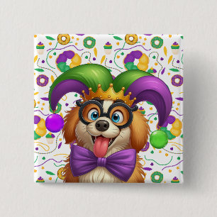 Niedlicher Welpenhund Mardi Gras in der Hut Button
