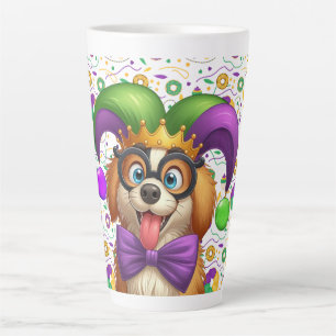 Niedlicher Welpenhund Mardi Gras in der Hut Milchtasse