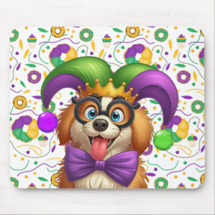 Niedlicher Welpenhund Mardi Gras in der Hut Mousepad