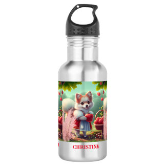 Niedlicher Welpenhund mit Äpfeln, Personalisierter Edelstahlflasche