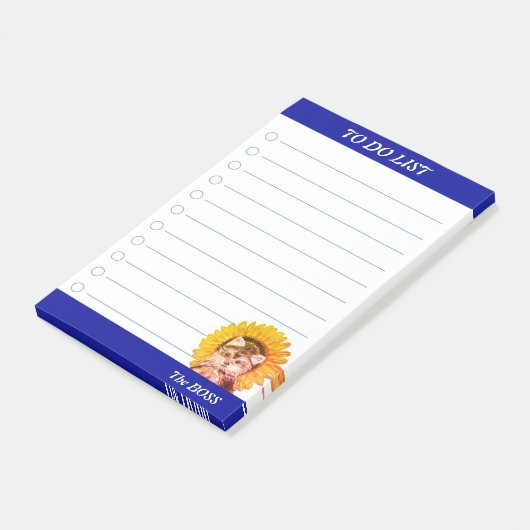 Niedlicher Welpenhund mit Sonnenblume zu erledigen Post-it Klebezettel (angewinkelt)