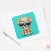 Niedlicher Welpenhund mit Sonnenbrille Quadratischer Aufkleber (Umschlag)