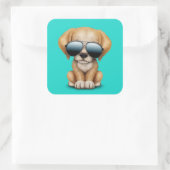 Niedlicher Welpenhund mit Sonnenbrille Quadratischer Aufkleber (Tasche)