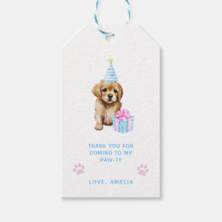 Niedlicher Welpenhund Pawty Blue Geburtstagsparty Geschenkanhänger