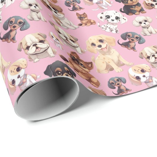 Niedlicher Welpenhund rosa Geschenkpapier (Rolleneckpunkt)