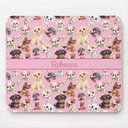 Niedlicher Welpenhund rosa Mousepad (Vorne)