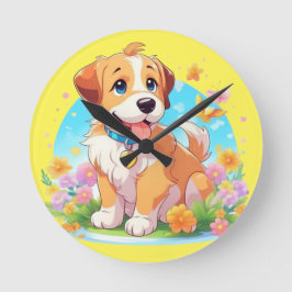 Niedlicher Welpenhund Runde Wanduhr