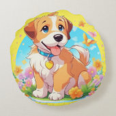 Niedlicher Welpenhund Rundes Kissen (Rückseite)