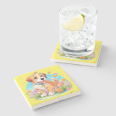 Niedlicher Welpenhund Steinuntersetzer (Seitenansicht)