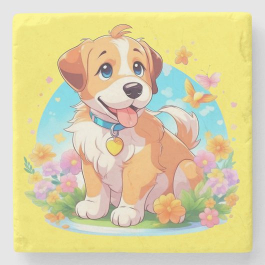 Niedlicher Welpenhund Steinuntersetzer (Vorderseite)